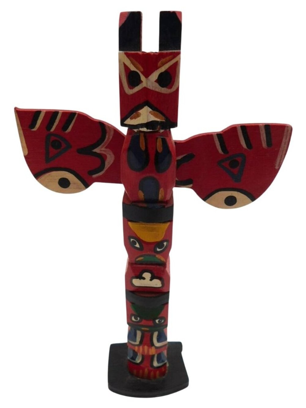 Handcrafted Wooden Totem Pole Figure Native-Inspired Painted Design 8"